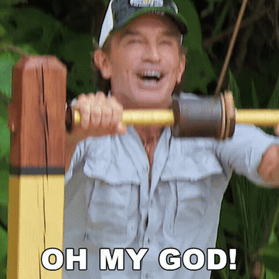 Man Holding Wooden Pole Saying Oh My God GIF