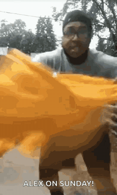 Man Holding Yellow Object Says Alex On Sunday GIF