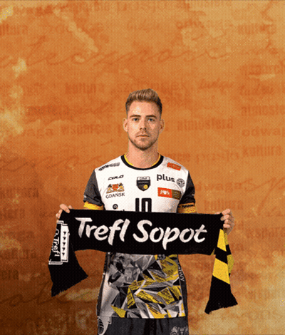 Man Holds Scarf Saying Trefl Sopot