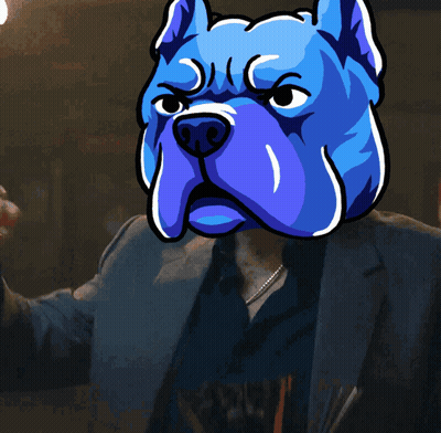 Man Holds Shot Glass With Blue Dog Mask GIF