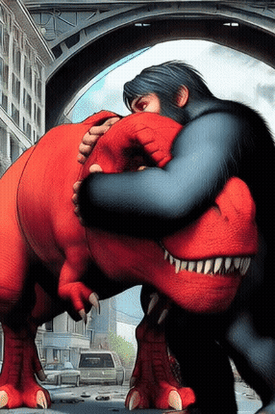 Man Hugging Dinosaur GIF