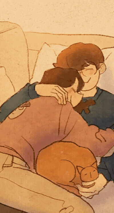 Man Hugging Man With Cat GIF