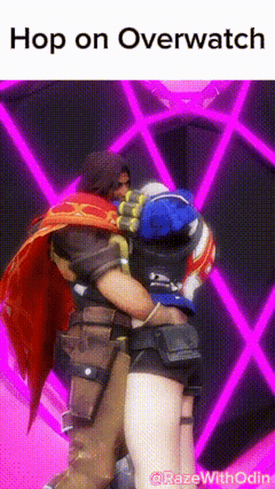 Man Hugging Woman Hop On Overwatch GIF