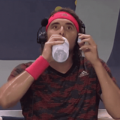 Man In Adidas Headband Drinking From Plastic Cup GIF