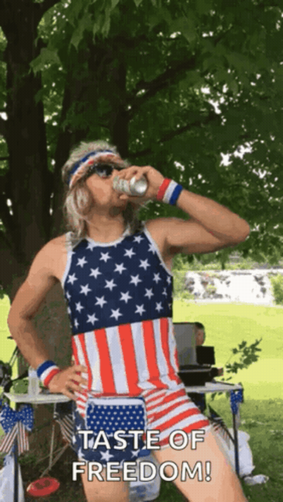 Man In American Flag Outfit Drinking Soda GIF