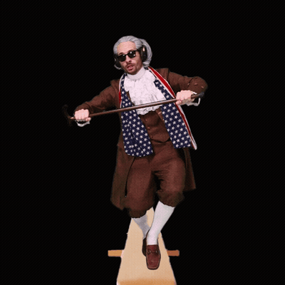 Man In American Flag Outfit Holding Cane And Hammer GIF