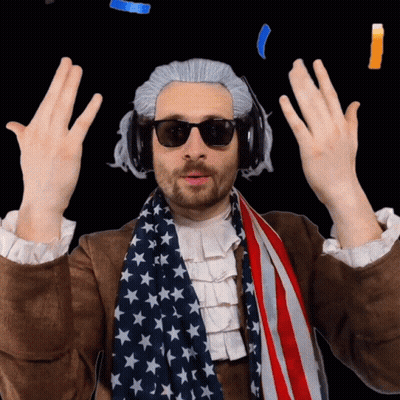 Man In American Flag Scarf And Headphones Hands Up GIF
