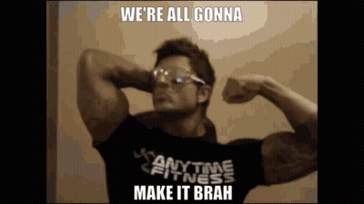 Man In Anytime Fitness Shirt Flexing Muscles GIF