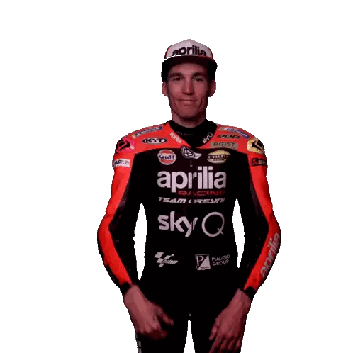 Man In Aprilia Racing Jacket And Hat Sticker