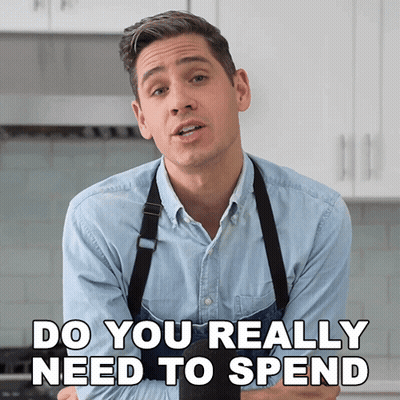 Man In Apron Asking If He Really Needs To Spend GIF