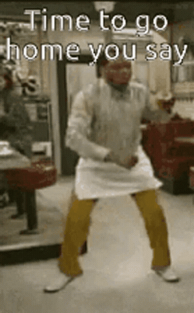 Man In Apron Dancing In Diner Time To Go Home You Say GIF
