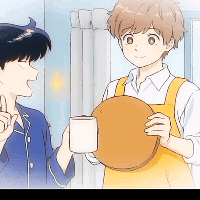 Man In Apron Holding Plate And Coffee GIF