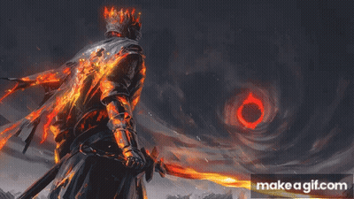 Man In Armor Holding Sword In Front Of Red Circle GIF