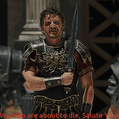 Man In Armor Holding Sword We Who Are About To Die Salute You GIF