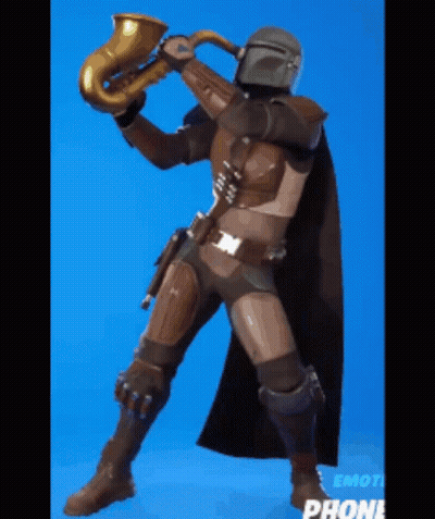 Man in Armor Playing Saxophone in Video Game