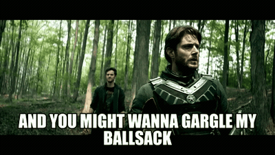 Man In Armor Saying Gargle My Ballsack GIF