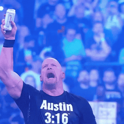 Man In Austin 3:16 T-Shirt Holding Can GIF