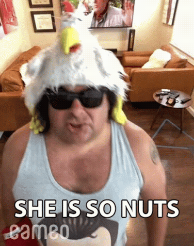 Man In Bald Eagle Hat And Sunglasses Says She Is So Nuts Cameo GIF