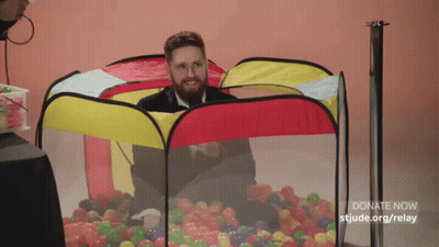 Man in Ball Pit Donate Now Stjude.org/relay