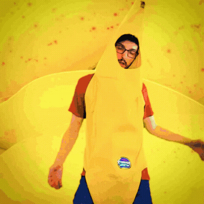 Man In Banana Costume With Banana Sticker GIF