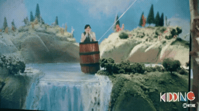 Man In Barrel Over Waterfall Kidding Showtime GIF