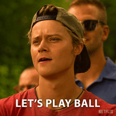 Man In Baseball Cap And Red Shirt Says Let's Play Ball Netflix GIF