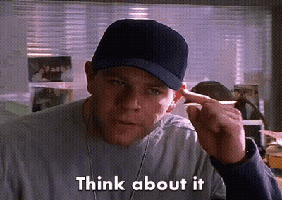 Man In Baseball Cap Pointing At Ear Saying Think About It GIF