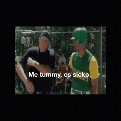 Man In Baseball Uniform Says Me Tummy Es Sicko GIF