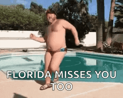Man In Bathing Suit Dancing At Pool Florida Misses You Too GIF