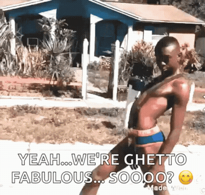 Man In Bathing Suit Says Yeah We're Ghetto Fabulous GIF