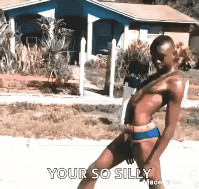 Man In Bathing Suit Walking Says Your So Silly GIF