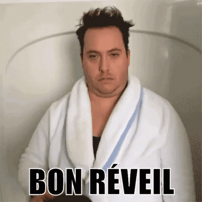 Man In Bathrobe Saying Bon Reveil GIF