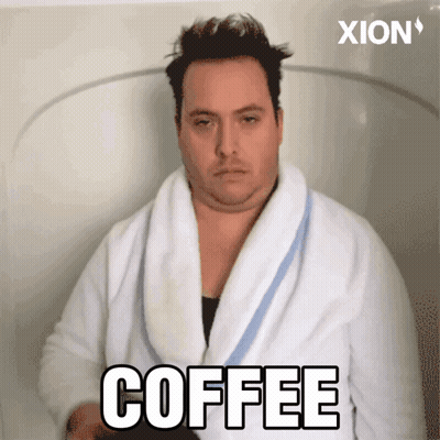 Man In Bathrobe With Coffee Written On Chest GIF