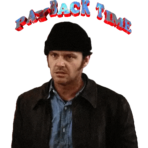 Man In Beanie And Leather Jacket Saying Pay Back Time Sticker