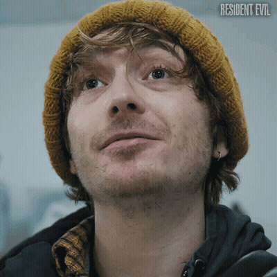 Man In Beanie With Resident Evil Text GIF
