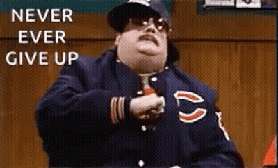 Man In Bear Jacket Saying Never Ever Give Up GIF