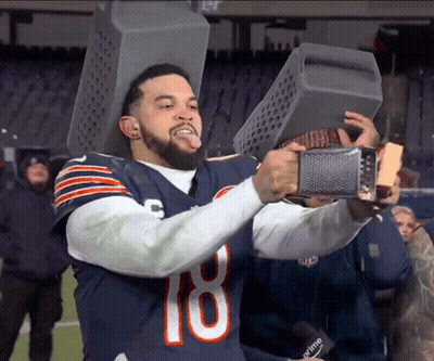 Man In Bears Jersey 18 Holding Crate On Head GIF