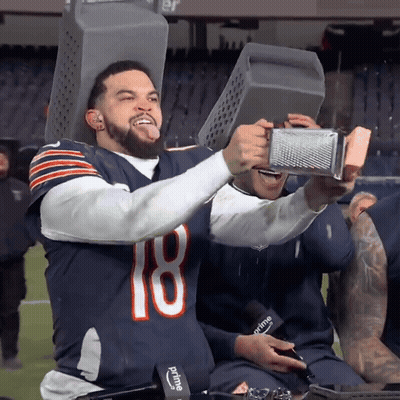Man In Bears Jersey Holding Grater On Head GIF