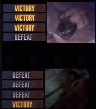Man In Bed Next To Victory Defeat Screen GIF