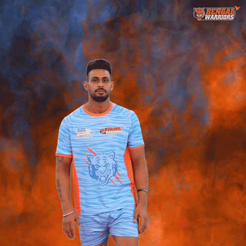 Man In Bengal Warriors Jersey Fire Background GIF