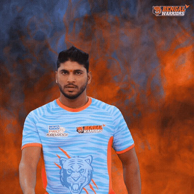 Man In Bengal Warriors Shirt With Fire Background GIF