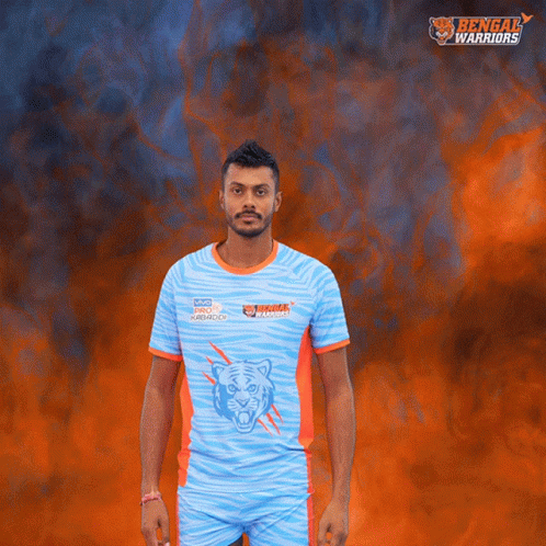 Man In Bengal Warriors Uniform With Fire GIF