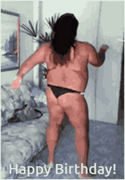 Man In Bikini Dancing Happy Birthday GIF