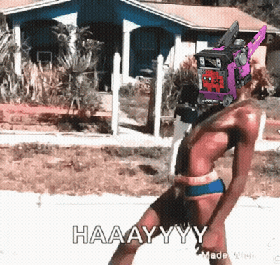 Man In Bikini Standing In Front Of House With Haaayyy GIF