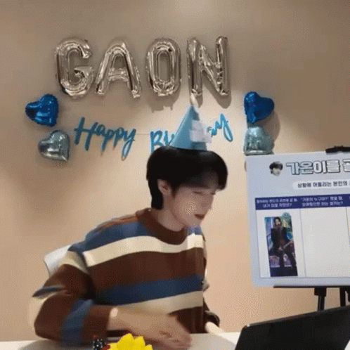 Man In Birthday Hat With Balloons GIF