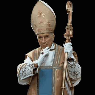 Man In Bishop Hat Holding Cane GIF