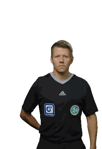 Man In Black Adidas Shirt Holding Red Card Sticker