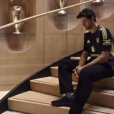 Man In Black Adidas Shirt On Stairs GIF