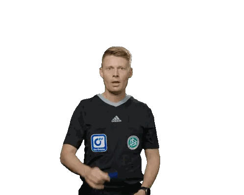 Man In Black Adidas Shirt With Blue Whistle Sticker