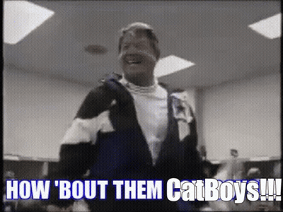 Man In Black And White Jacket Says How Bout Them Catboys GIF